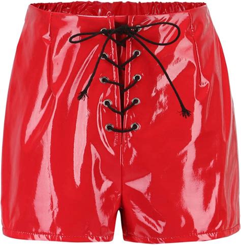 Msemis Damen Wetlook Shorts Glänzend Hotpants Glossy Metallic Kurz Hose