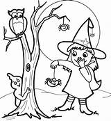Witch Coloring Pages Cute Kids Face Cartoon Drawing Halloween Print Owl Spider Ghost Witches Printable Color Scary Pretty Getdrawings Getcolorings sketch template