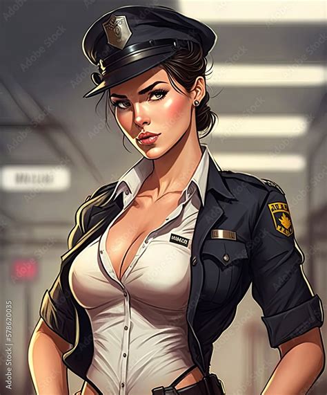 Sexy Cop Girl In Uniform Cartoon Style Generative Ai Stock