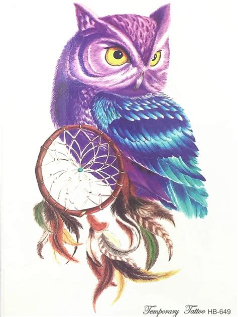 2017 Fashion Sexy Flash Waterproof Tattoo Women Purple Owl Bird Sexy