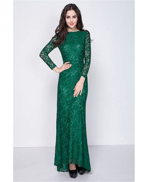 gorgeous dark green long sleeved full lace mermaid evening dresses with
