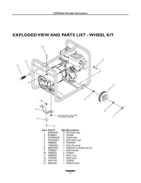 exploded view  parts list wheel kit briggs stratton  user manual page
