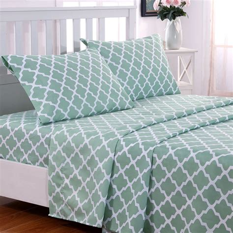 lux decor collection quatrefoil bed sheet set queen sage  piece deep pocket  series