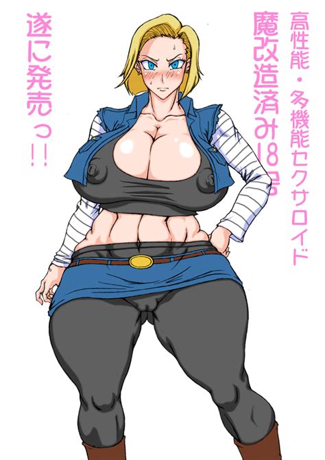 rule 34 android 18 blonde hair blue eyes blush cleavage