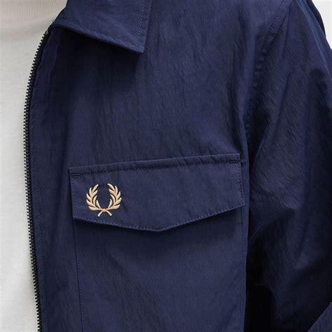 fred perry retro textured 2 way zip through overshirt in navy
