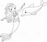 Coloring Dolphin Mermaid Pages Print Popular sketch template