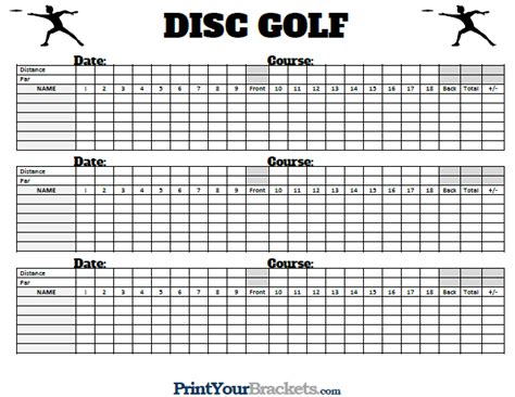 printable disc golf scorecards frisbee scoresheets