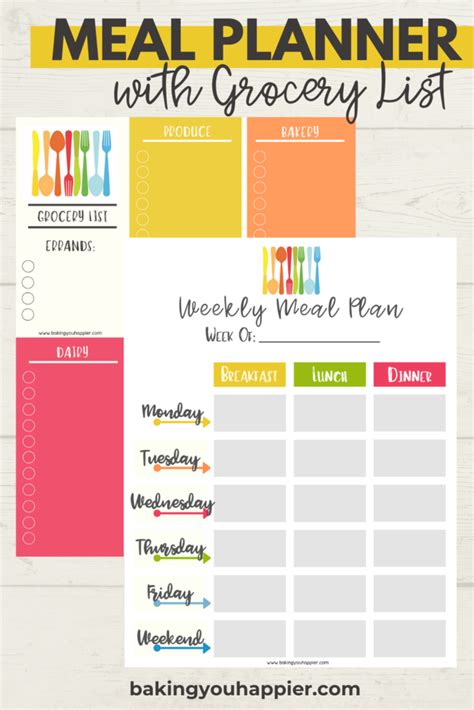 printable weekly meal planner grocery list   weekly meal