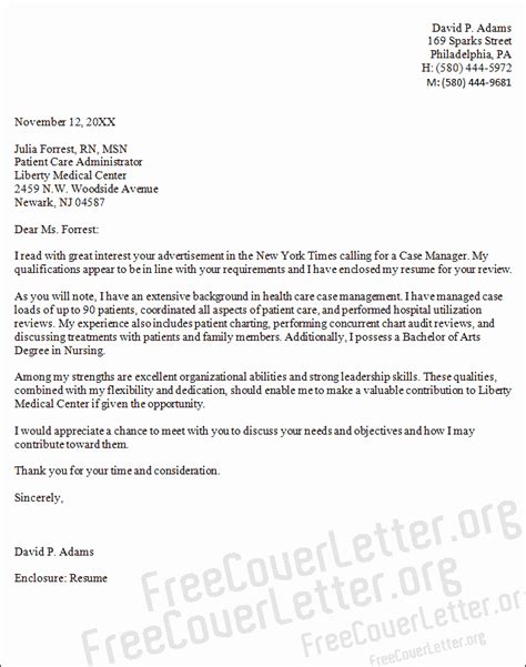 case manager cover letter examples   template