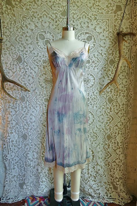 Vintage Lavender Tie Dyed Silk Lace Slip Etsy