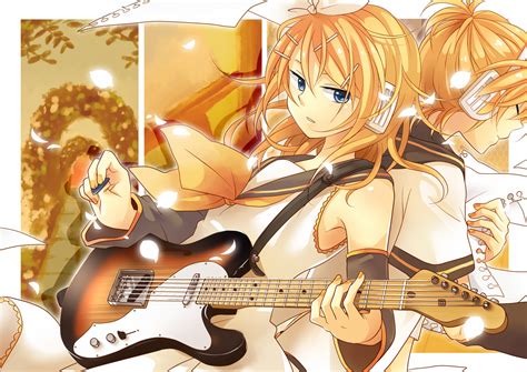 Blonde Hair Guitar Headphones Instrument Kagamine Len