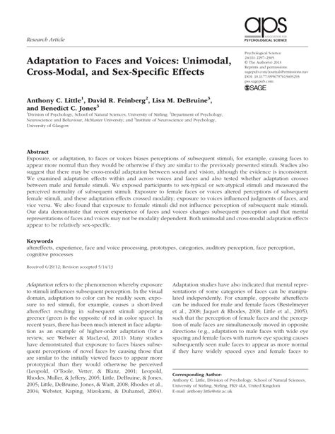 Pdf Adaptation To Faces And Voices Unimodal Cross