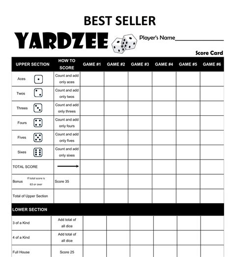 yardzee score card printable printable word searches