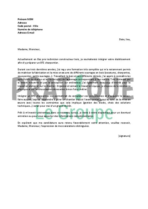 lettre de motivation pour  bts charpentier pratiquefr