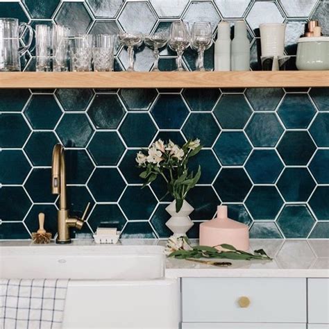 navy blue hexagon kitchen backsplash contemporary san francisco