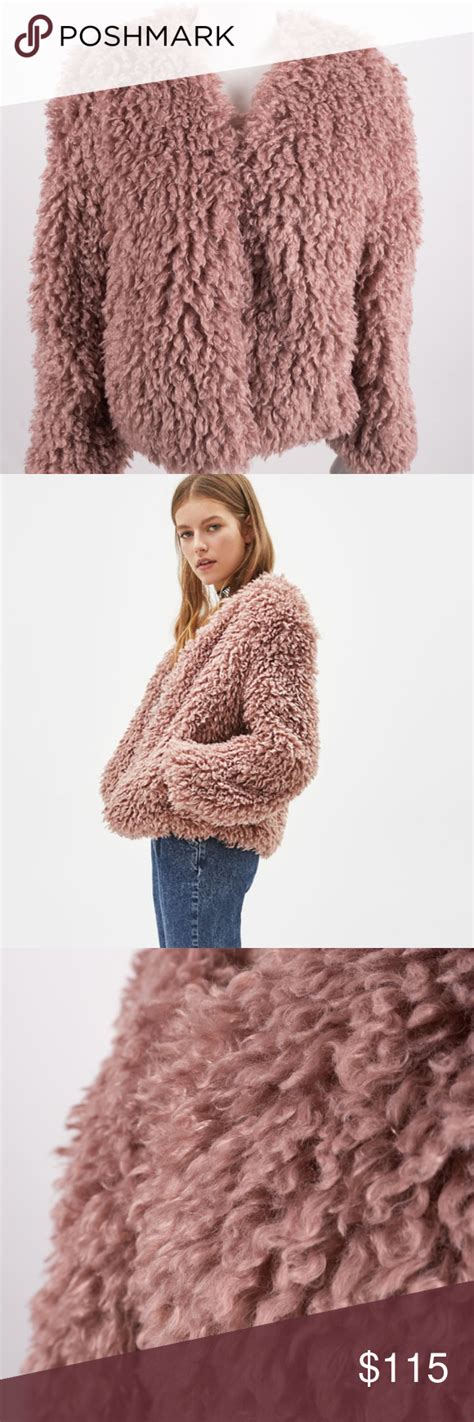 bershka teddy coat cropped pink jacket shearling  womens cropped jacket crop jacket pink