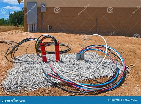 commercial building wiring  installed stock image image  industrial blue