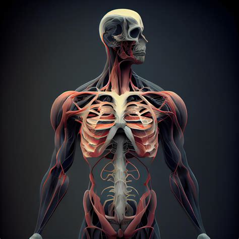 illustration  human skeleton anatomy  muscle maps  dark background ai generative