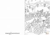 Coloring Christmas Card Pages Santa Chimney Down Through Claus Going sketch template
