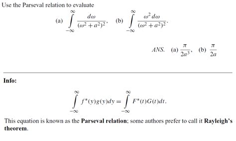 solved use the parseval relation to evaluate a