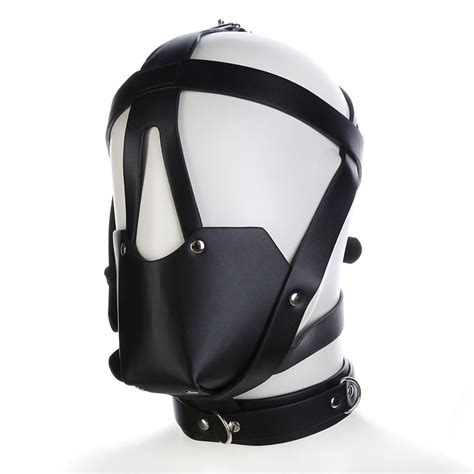 new pu leather head harness mouth mask with ball mouth gag fetish salve