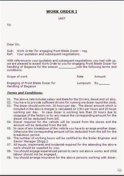 work order letter format  labour contractor