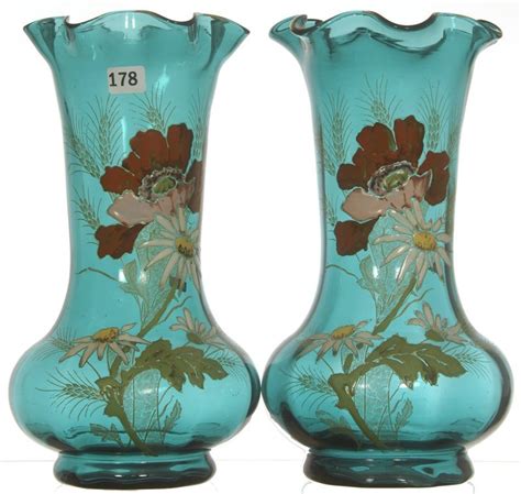 Pair 11 Signed Moser Art Glass Vases Oct 05 2013 Woody Auction