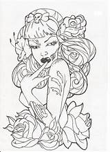 Tattoo Zombie Pinup Coloring Outline Girl Deviantart Drawings Drawing Tattoos Outlines Pages Adult Sketches Sheets Book Skull Traditional Printable Choose sketch template