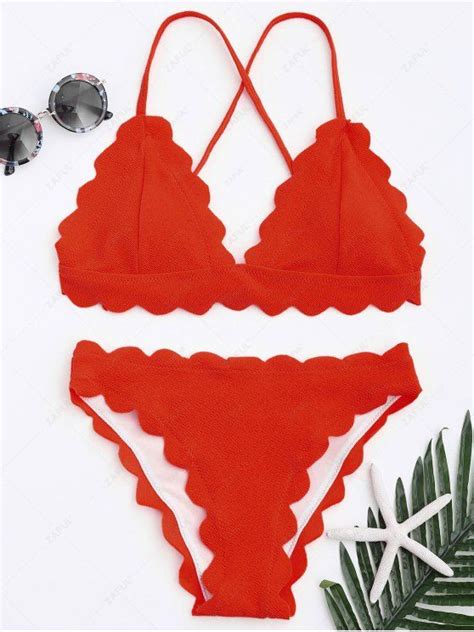 [43 Off] 2020 Scalloped Bikini Set In Red Zaful