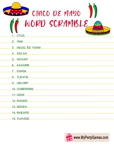 printable cinco de mayo word scramble puzzle