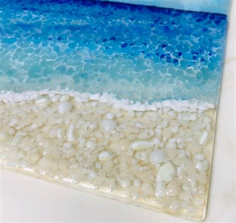 Fused Glass Beach Wall Art Sea Glass Sun Catcher Blue Ocean Etsy
