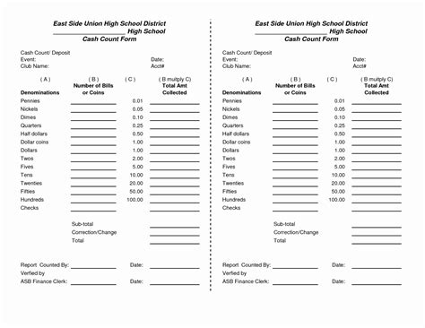 cash count sheet template