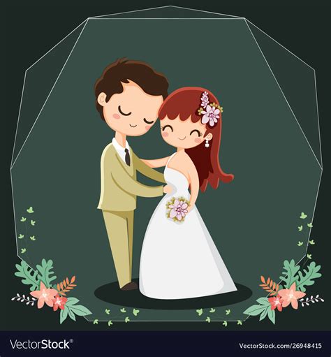 Cute Couple Cartoon Character For Wedding Vector Image