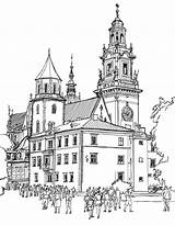 Krakow Cracow Clipart Coloring Architecture Book Wawel Clipground Poland sketch template