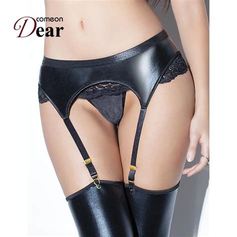 Comeondear Stockings Suspenders Women High Waist Garters Leather Black