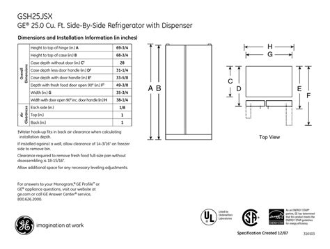 ge gshjsx dimensions  installation information   manualslib