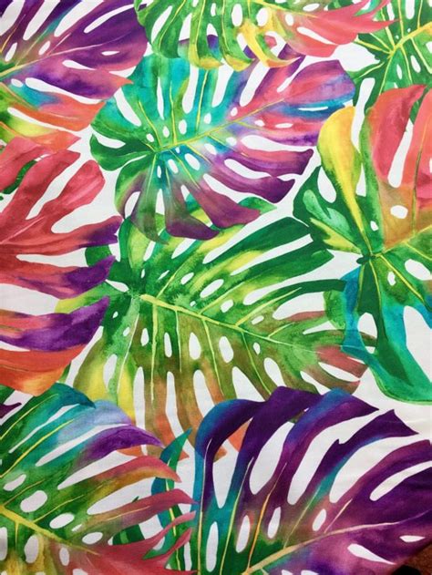 tropical palm leaves cotton fabric colourful exotic summer fabric