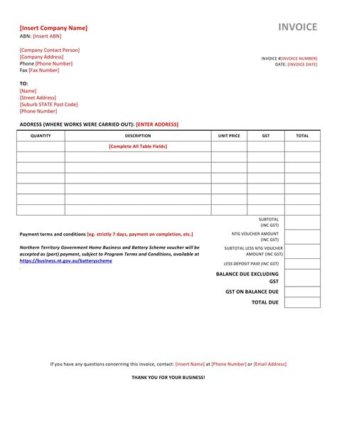 printable invoice templates excel word  blank