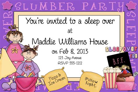 slumber party printable personalized invitations
