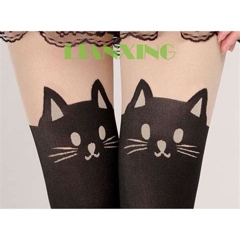 women cute cat tail kitten knee high tattoo stockings pantyhose tights leggings ebay
