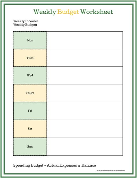 simple weekly budget template printable printable templates
