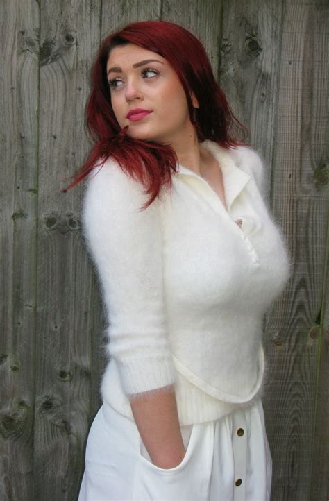 white sexy soft fluffy 70 angora sweater jumper collar