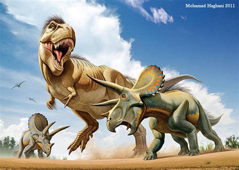 tyrannosaurus rex  triceratops digital art  mohamad haghani