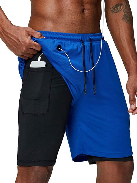 aunavey men s 2 in 1 running shorts gym workout quick dry mens shorts