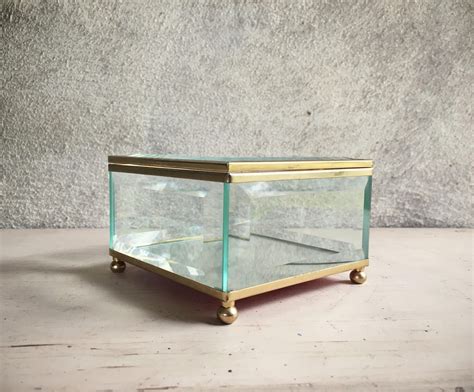 Vintage Clear Etched Glass Brass Box Display Case Glass Display Boxes