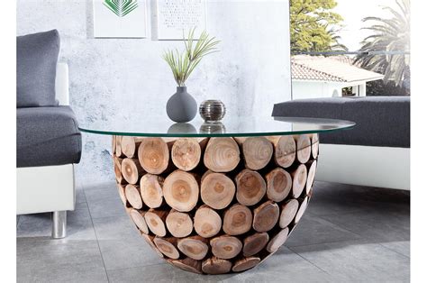 table basse ronde originale bois  verre pour salon