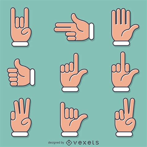 flat hand signs gestures set vector