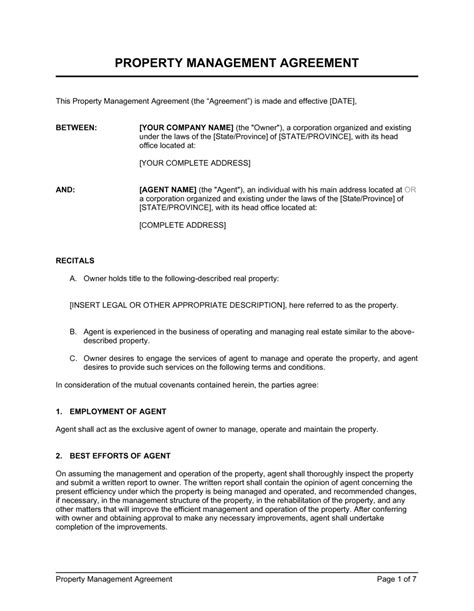 property management agreement template  business   box