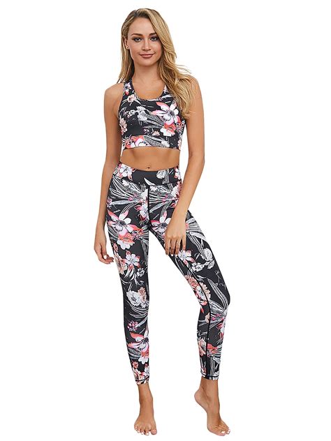 selfieee selfieee womens workout print sets  piece outfits high