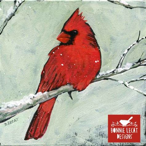 Original Acrylic Painting Winter Cardinal By Bonnie Lecat